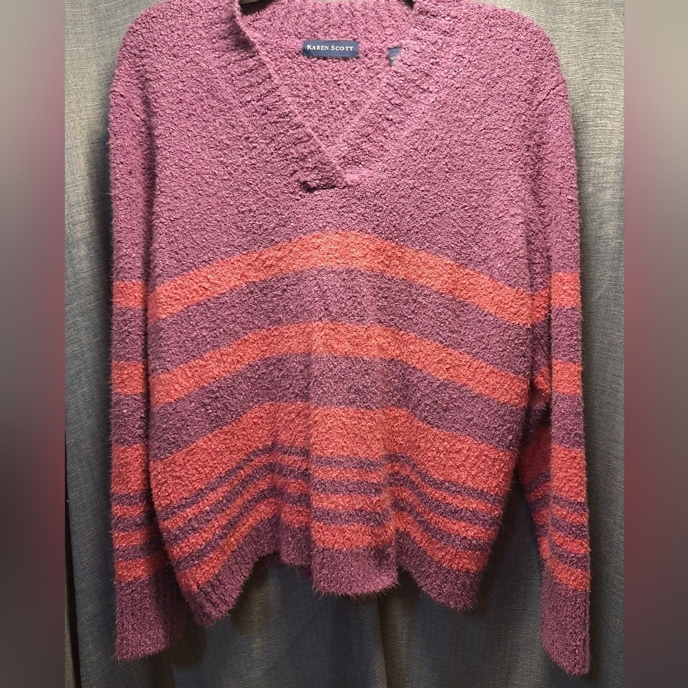 Karen Scott Vibrant Purple and Pink Sweater XL